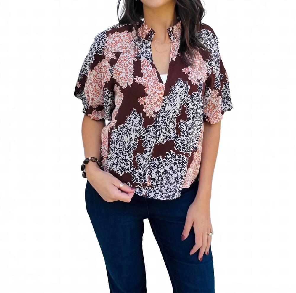 NEW THML women's wildflower blouse in brown